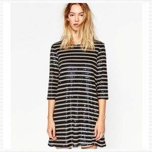 Zara NWT Sequin & Striped Mini Shift Dress